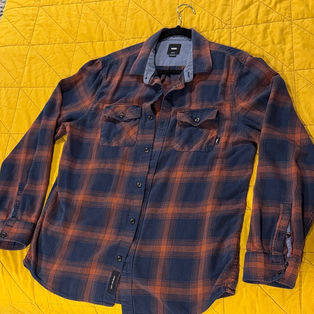 Vans Orange and Blue Plaid Casual Button Down Shirt